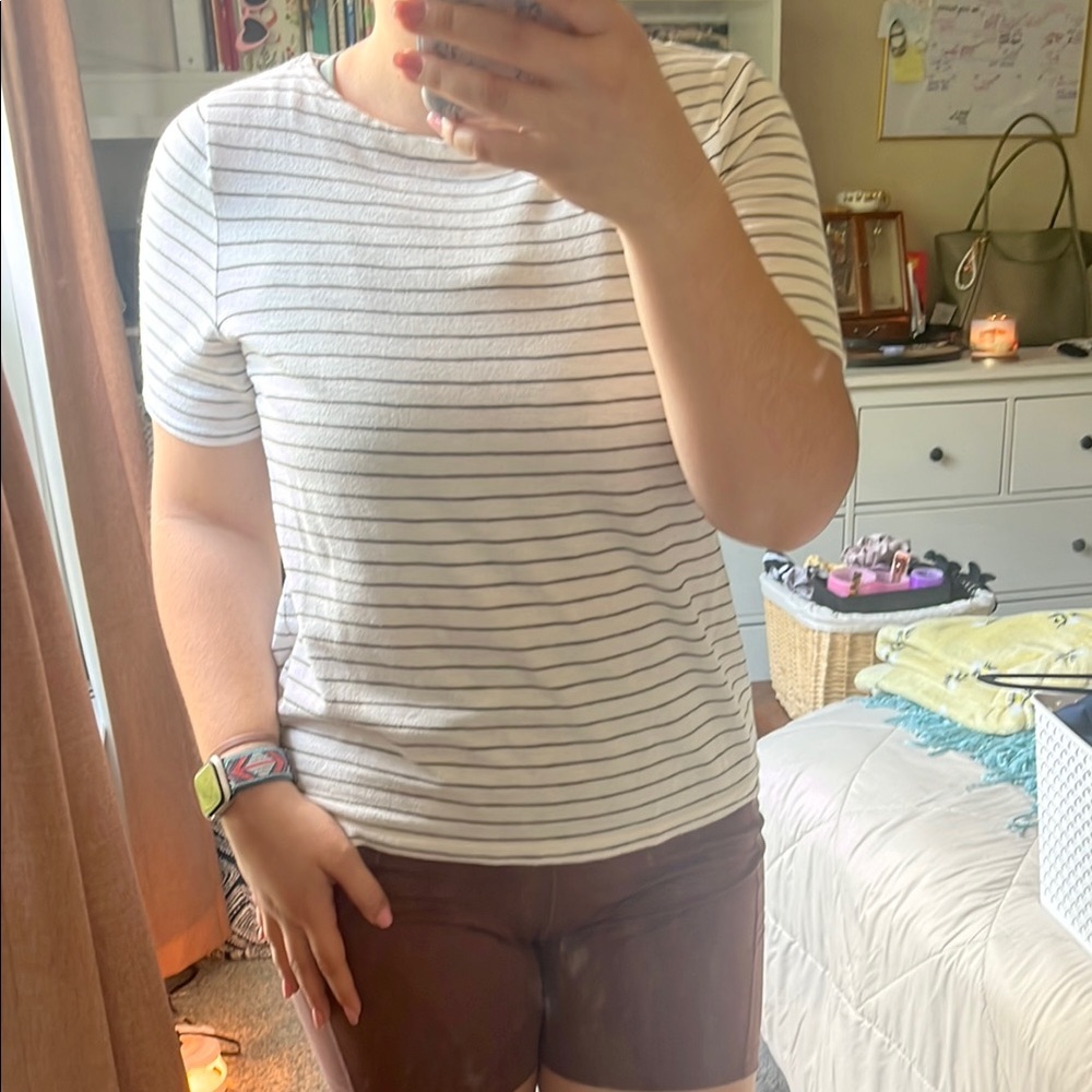 Striped White and Brown Women's Top